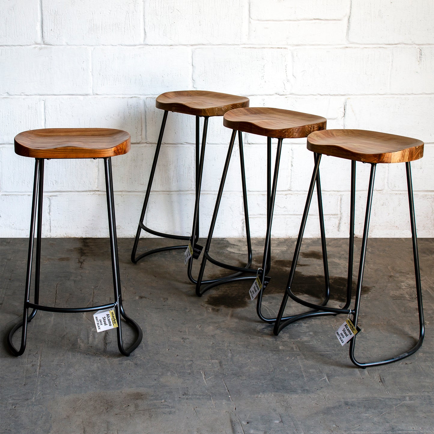 5PC Lodi Table & Alcamo Bar Stool Set - Onyx Matt Black