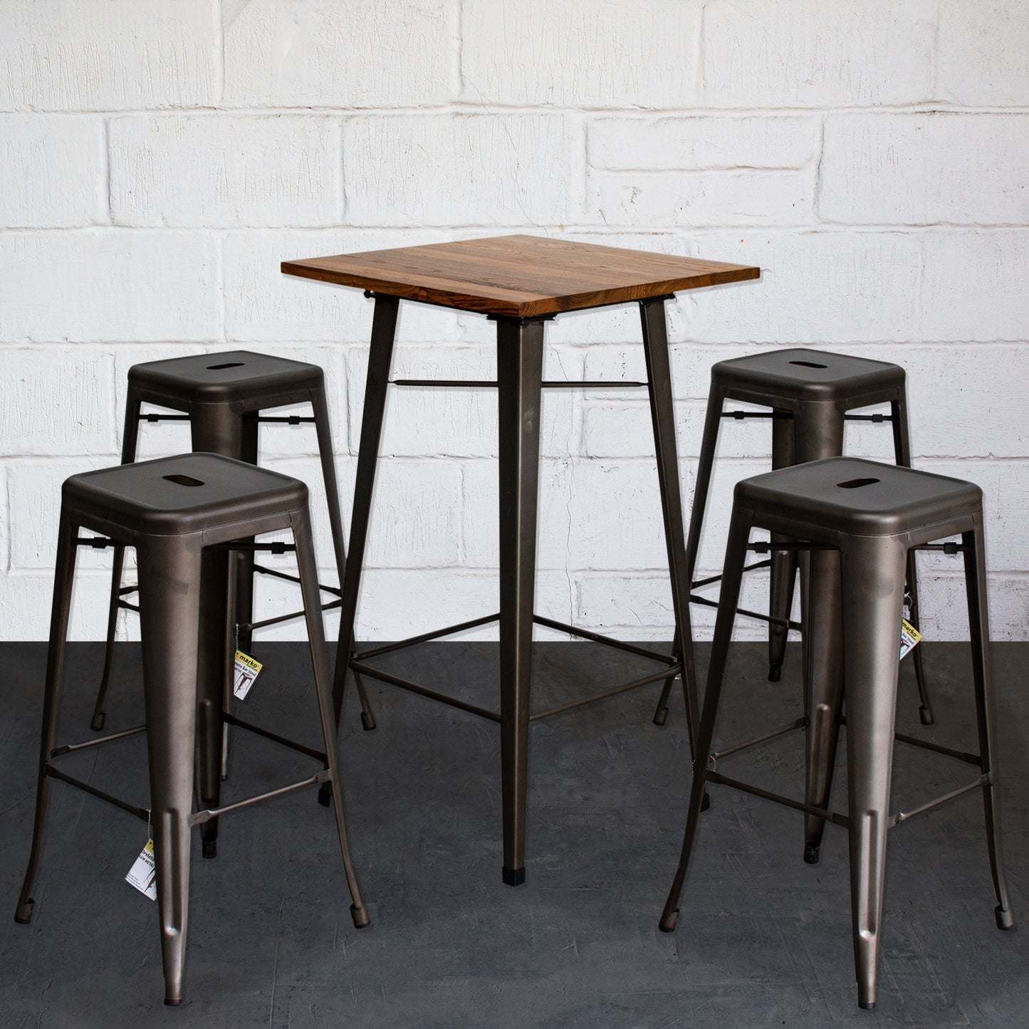 5PC Lodi Table & Orvieto Bar Stool Set - Gun Metal Grey