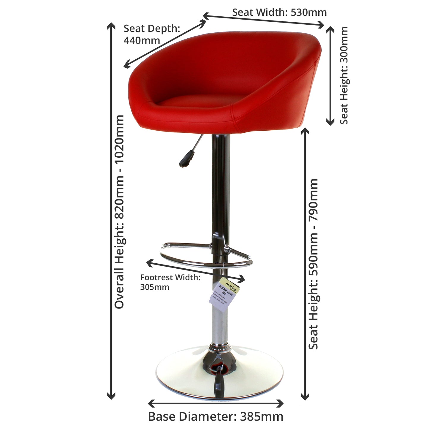 Asti Bar Stool - Red - Set of 2