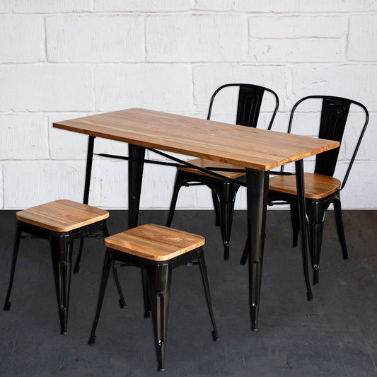 5PC Prato Table, 2 Palermo Chairs & 2 Rho Stools Set - Black