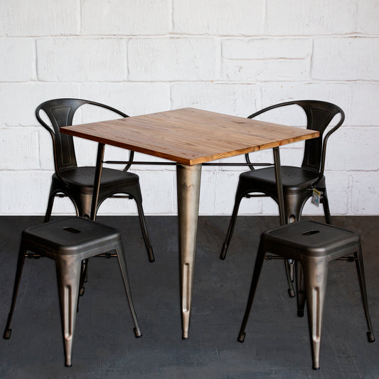 5PC Enna Table Forli Chair & Castel Stool Set - Gun Metal Grey