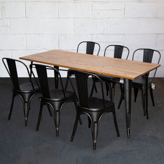 7PC Taranto Table & 6 Siena Chairs Set - Onyx Matt Black