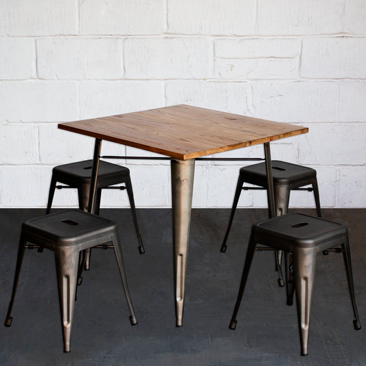 5PC Enna Table & Castel Stool Set - Gun Metal Grey
