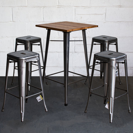5PC Lodi Table & Orvieto Bar Stool Set - Steel