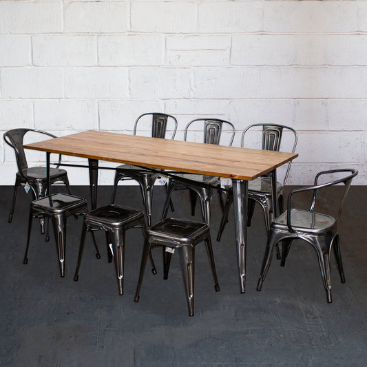 9PC Taranto Table, 2 Forli Chairs, 3 Siena Chairs & 3 Castel Stools Set - Steel