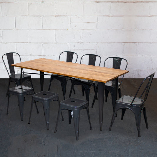 9PC Taranto Table, 5 Siena Chairs & 3 Castel Stools Set - Graphite Grey